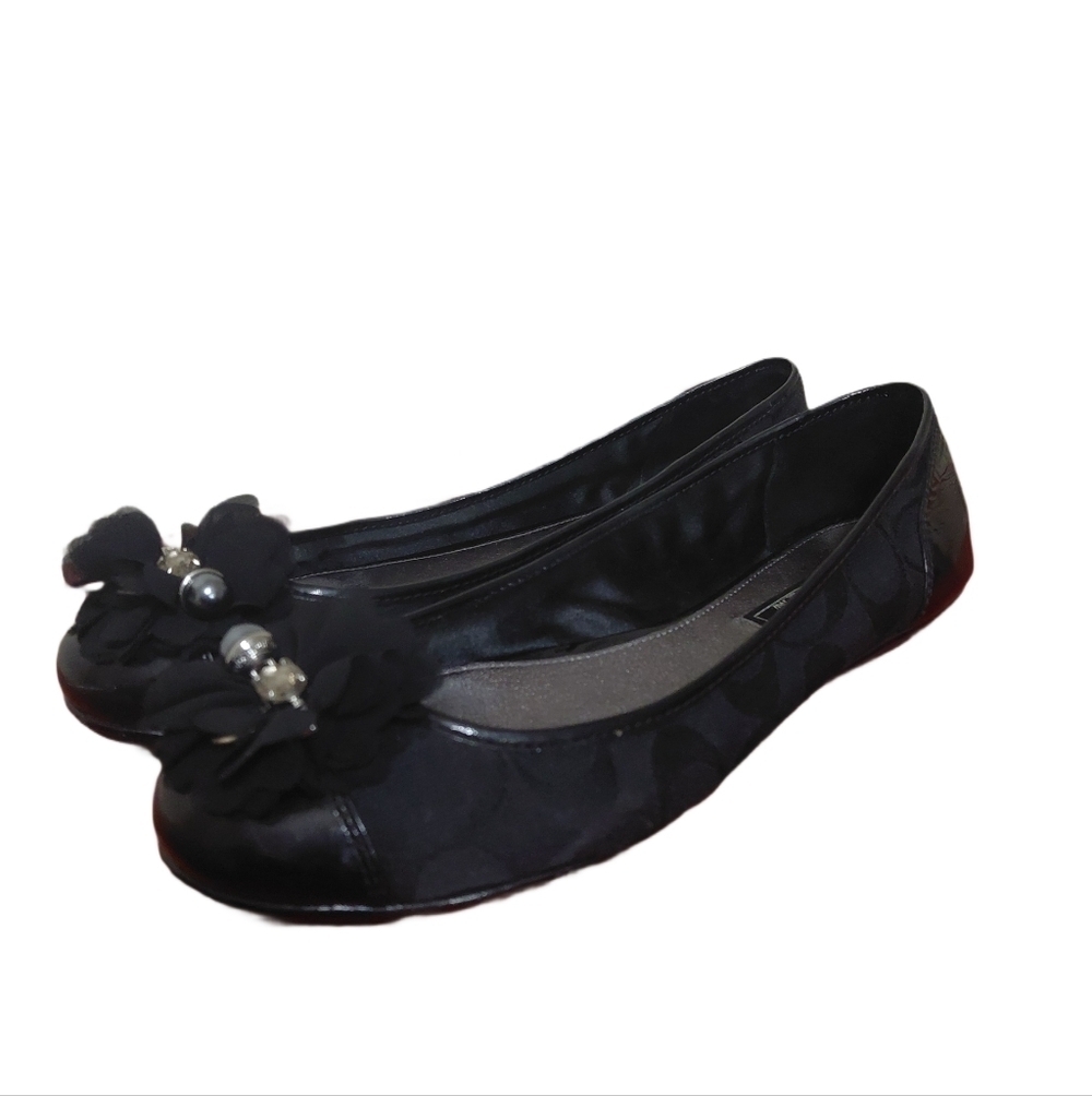 Coach Black Signature Jacquard Flower Jeweled Ballet Flat Size 9.5
